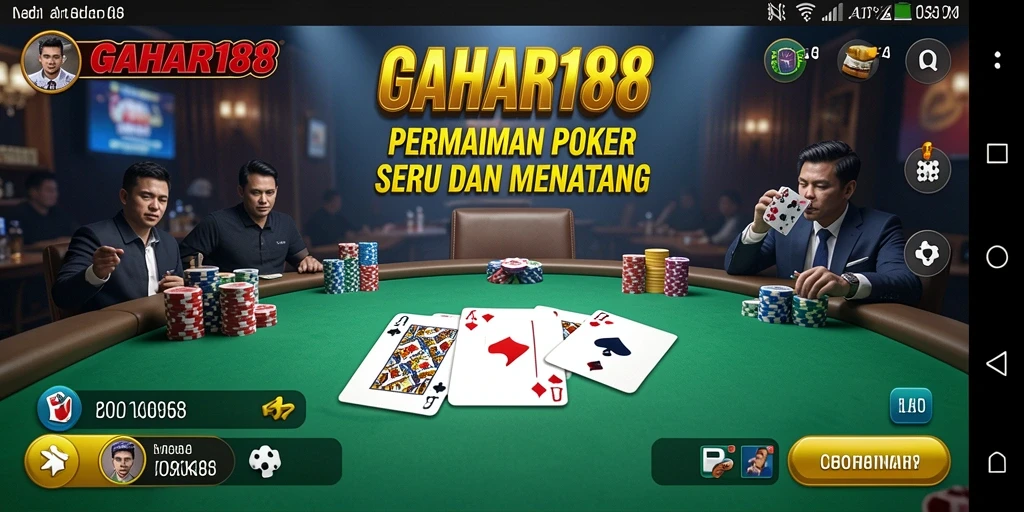 Screenshot gameplay GAHAR188 menampilkan suasana permainan poker yang intens.