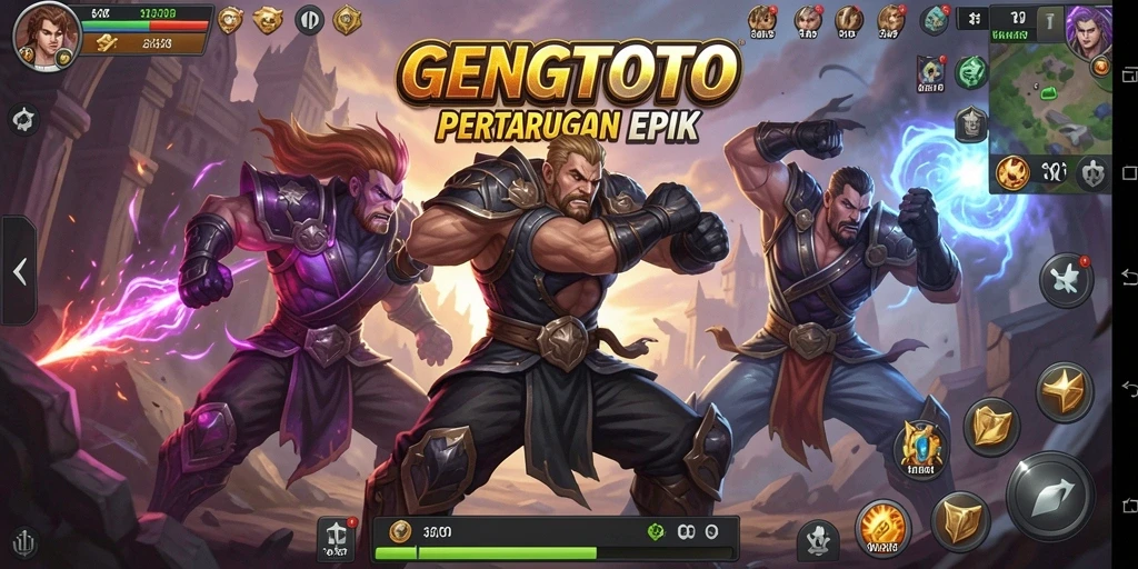 Tampilan pertarungan intens dalam GENGTOTO dengan karakter unik.