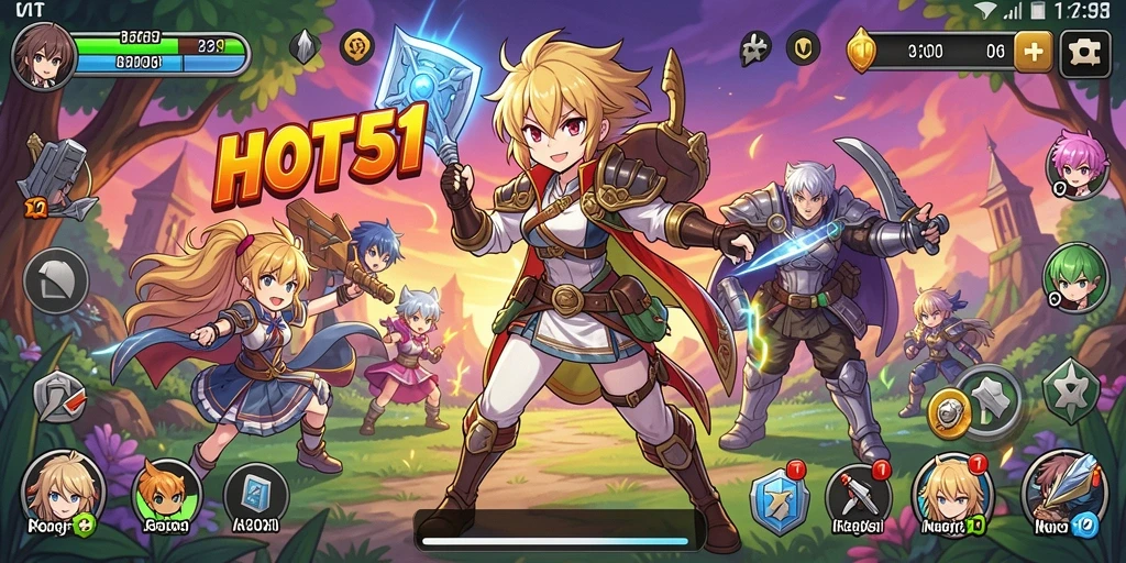 Tampilan gameplay HOT51 yang penuh warna dan dinamis.