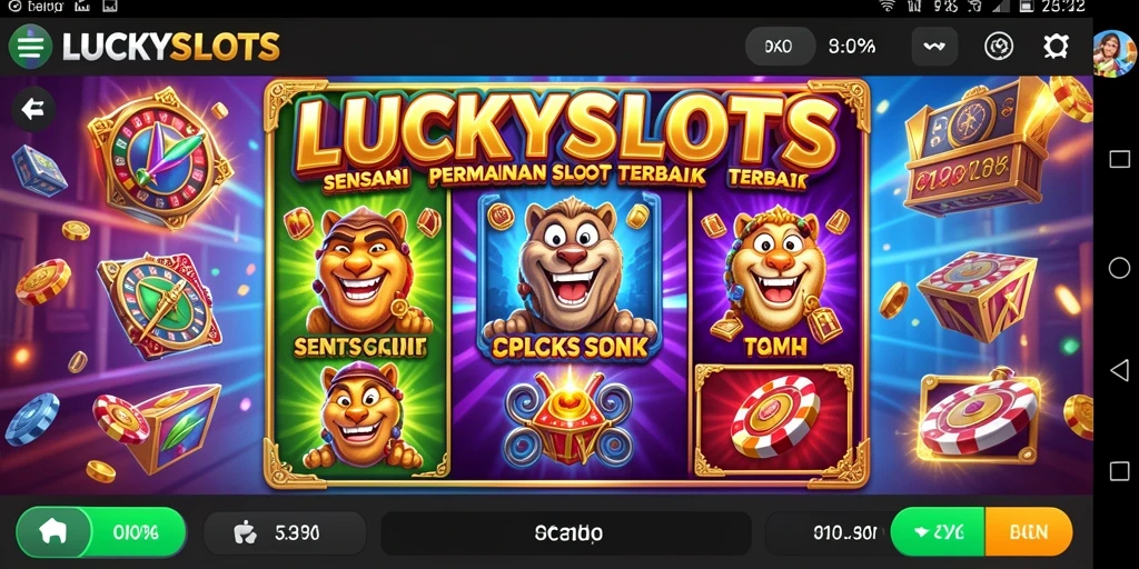 Menampilkan gameplay LUCKYSLOTS yang seru dan penuh warna.