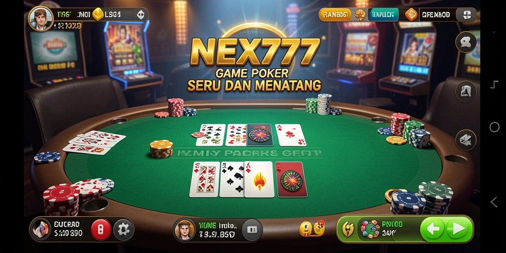 Tampilan menarik dari gameplay Poker di NEX777 dengan banyak pemain aktif.