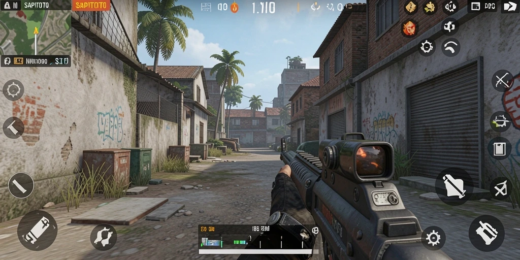 Tampilan gameplay seru dalam SAPITOTO dengan aksi tembak-menembak yang mendebarkan.