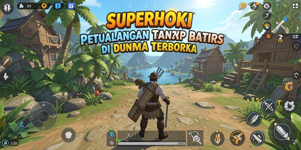 Tangkapan layar menampilkan pemandangan spektakuler gameplay Open World SUPERHOKI.