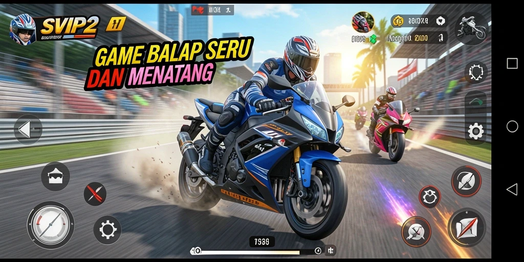 Tampilan gameplay balap motor yang seru dan mendebarkan di SVIP2.